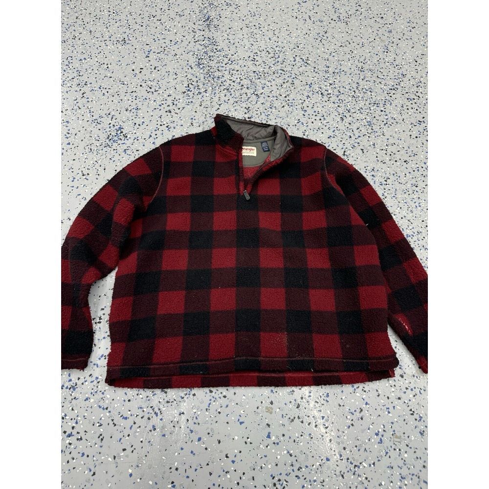 Wrangler 1/4 Zip Classic Fit Red Plaid Western Wear Pullover Men's Size XL
